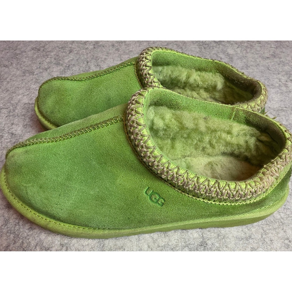 UGG Tasman Lime Green Suede Sheepskin Slippers Womens 8 5950